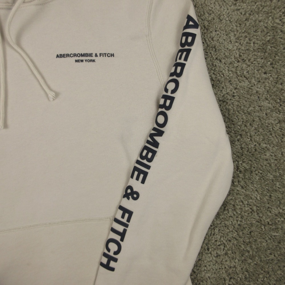 Abercrombie & Fitch Sweater Mens Medium Beige Fleece Pullover Hoodie Sweatshirt - Picture 7 of 15